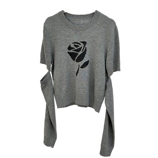 春季设计感复古温柔玫瑰提花针织毛衫 小版刺绣套头断袖合体毛衣