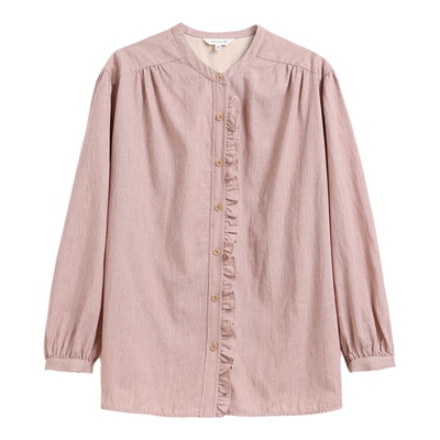 蒲PUKKA棉麻立领条纹长袖衬衫