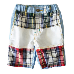 外贸男童五分裤短裤休闲夏季方格撞色拼接男孩中小童裤子儿童K02