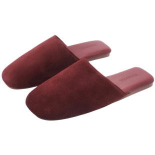 秋季轻奢磨砂高级感真皮牛反绒情侣包头拖鞋女室内防滑牛筋底居家