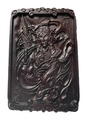 老料小叶紫檀木二郎神吊坠红木杨戬项链二郎真君挂件无事牌车挂