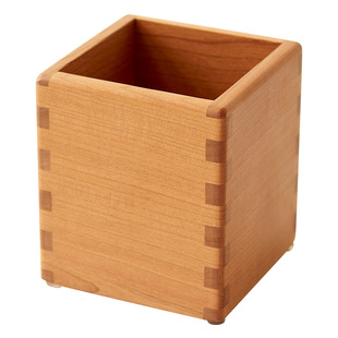 樱桃木方笔筒木质化妆刷收纳罐实木学生桌面办公室文具用品笔座