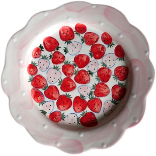 M1988日本设计款山口日式麻子小草莓兔子陶瓷手绘手作甜品盘餐盘