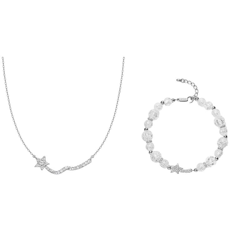 【自营】HEFANG Jewelry/何方珠宝星云系列 流星锁骨链白水晶手链
