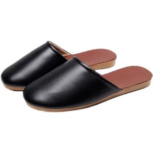 日系春秋冬季皮拖鞋女居家包头拖鞋男试衣间样板房办公室logo定制
