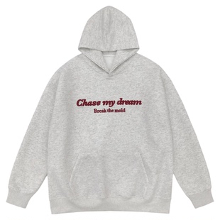 400g重磅白花灰色字母刺绣连帽卫衣男生春季新款宽松休闲外套男