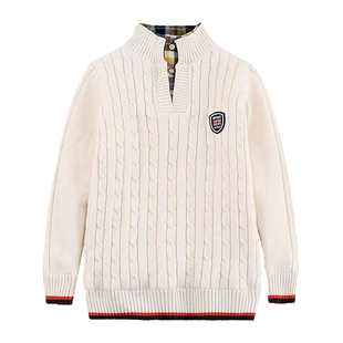 男童毛衣假两件立领纯棉线衣儿童男孩秋冬款加绒加厚针织打底衫潮