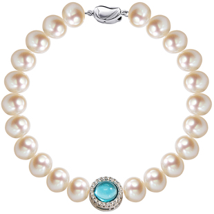 南珠宫龙年新款 人造海蓝宝石淡水珍珠手链 C-S027SD-Y