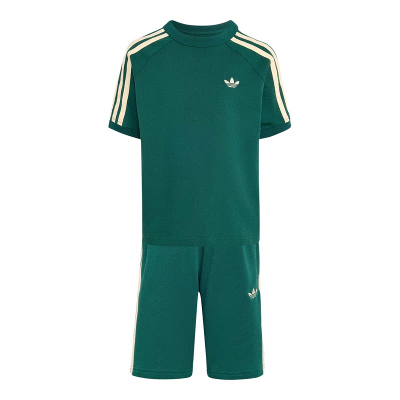 adidas阿迪达斯三叶草小童经典三条纹运动短袖短裤套服KQ8871