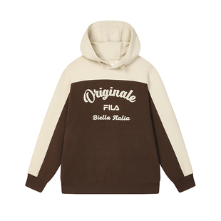 FILA 斐乐官方男子连帽卫衣2025春新款时尚休闲宽松拼色针织上衣