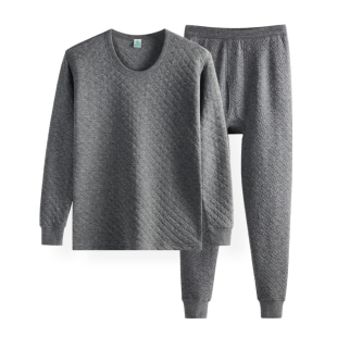 AB内衣纯棉三层保暖套装男士秋冬圆领中厚款打底秋衣秋裤棉毛衫裤