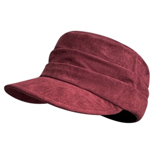 麂皮绒褶皱平顶马术帽子女2026秋季美拉德复古显脸小报童帽画家帽