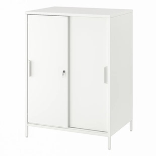 宜家代购特罗滕推拉门柜子白色现代简约收纳柜子滑门可上锁文件柜