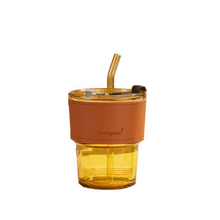 2公司年会竹节杯礼品水杯家用玻璃杯高颜值皮套隔热吸管杯子定制