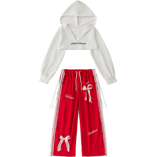 甜酷女童爵士舞六一演出服JAZZ女孩红色套装嘻哈街舞表演服走秀服