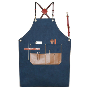 理发店牛仔围裙定制logo男士发型师画画烘焙餐厅厨房防水工作服女