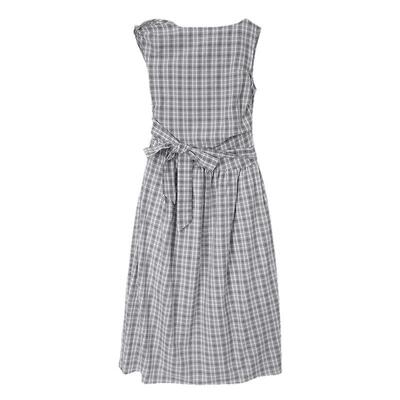 MOUSSY 2026夏季新品复古优雅格纹一字肩长款连衣裙028JSA33-1006