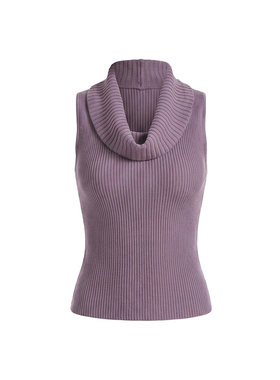 PynkiSwear 灰紫/蓝色丝光羊毛荡领削肩无袖针织背心修身天丝上衣