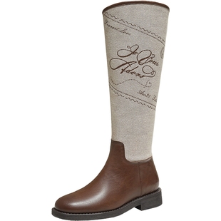 TATA他她超模靴长筒靴子2025休闲百搭骑士靴厚底高筒靴7TGB4DG5