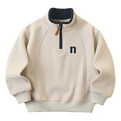 男童加绒半拉链卫衣秋冬