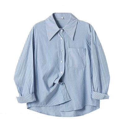 气质学院风蓝色条纹衬衫女