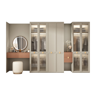 福人精板实木大衣柜组合整体衣柜主卧室衣帽间柜带梳妆台一门到顶