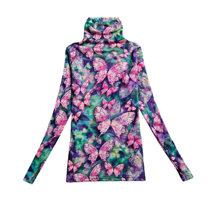 高领打底衫女2025年新款秋季洋气小衫漂亮网纱长袖t恤紫色上衣