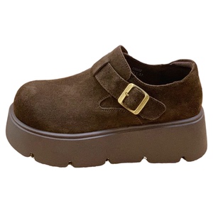 小个子内增高全包勃肯鞋女2025秋冬新款复古厚底魔术贴大头乐福鞋