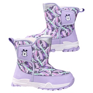 巴布豆女童雪地靴2025冬季新款防水加绒加厚保暖女孩棉鞋儿童靴子