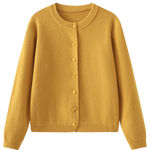 慕兔温柔风紫色圆领毛衣开衫女2025冬季新款软糯慵懒宽松针织上衣