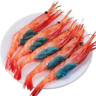 北极甜虾刺身生吃即食格陵兰海鲜特大冰虾腹部绿籽食材北极虾