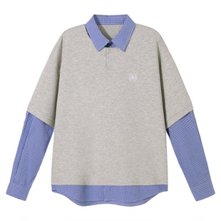 PSO Brand 男装女装【学院风假两件】小狗刺绣格纹长袖POLO衫上衣