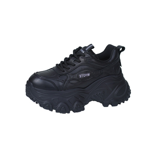 真皮厚底休闲鞋女秋冬新款头层牛皮松糕底加绒保暖复古高帮老爹鞋