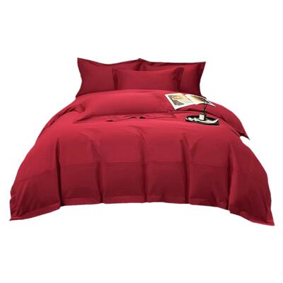 简约北欧风100支结婚四件套红色