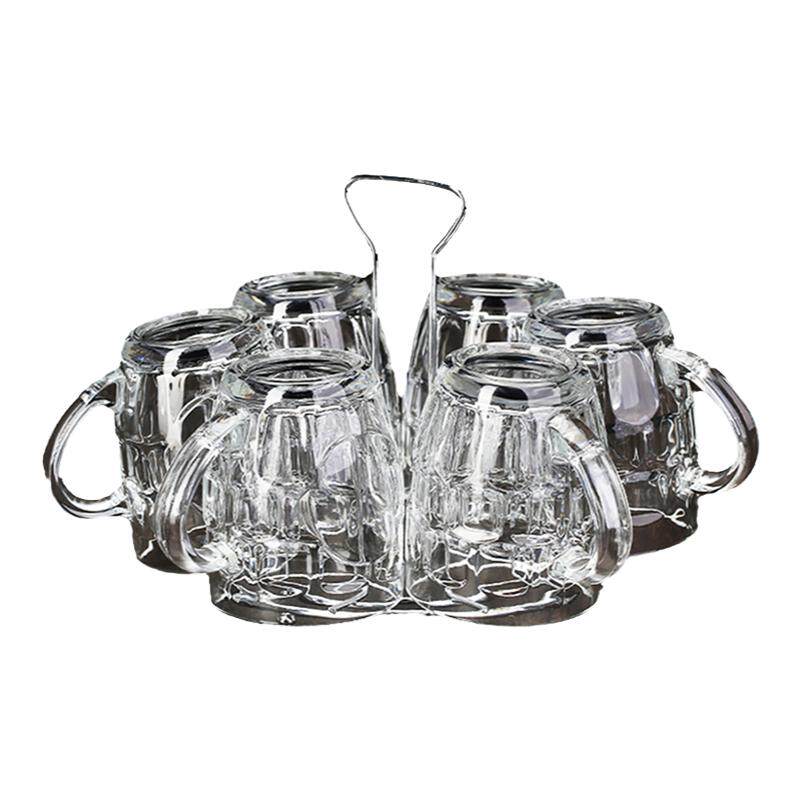 玻璃杯家用待客水杯客厅喝水杯子耐热茶杯套装带把手柄酒杯10只装