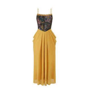 Sun雅乔【羲和】夏季新款重工法式礼服裙提花雪纺鱼骨吊带连衣裙