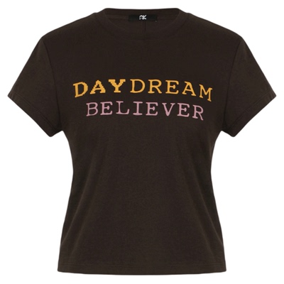 SEEKSIMPLE 雪花肌理字母印花正肩短袖T恤