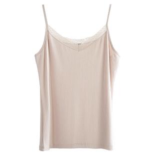 春秋薄款蕾丝边吊带背心女莫代尔螺纹内搭打底上衣性感纯色小背心