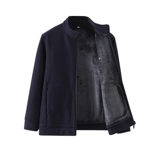 秋冬男士加绒加厚外套摇粒绒中老年棉服爸爸装夹克加大码棉衣开衫