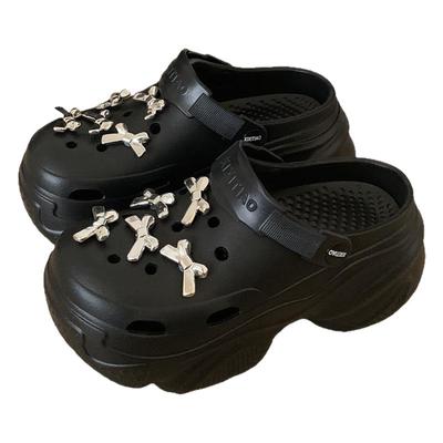 高级感银色蝴蝶结跟户外凉拖鞋女