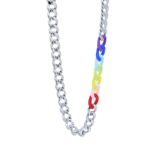 NFF欧美彩虹钛钢项链男潮嘻哈小众锁骨链轻奢古巴链高级感ins配饰