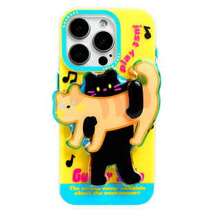 GGSHARE寄居蟹原创吉他猫iPhone17手机壳新款适用苹果15带磁吸支架13手机套 14保护套高级感女可爱防丢手腕绳
