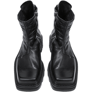 幻象者原创设计切尔西靴厚底增高牛皮方头皮鞋高帮男靴子时装靴子