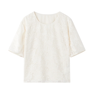 秋水伊人圆领短袖上衣雪纺衫女2026夏季新款宽松百搭衬衫减龄小衫