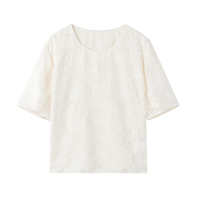 秋水伊人圆领短袖上衣雪纺衫女
