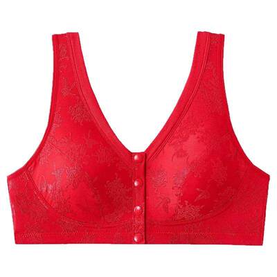 三枪前开扣大红无钢圈文胸