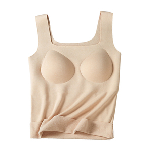 无钢圈100%真丝拉绒内衣 舒适宽肩带高弹不勒肩桑蚕丝保暖女背心