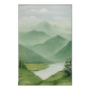 绿水青山玄关装饰画大芬村手绘油画走廊过道挂画竖版客厅风景壁画