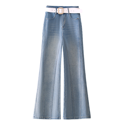 复古浅蓝色微喇牛仔裤女2025新款