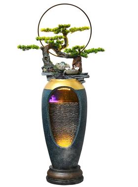 电视柜旁边落地轻奢流水喷泉摆件